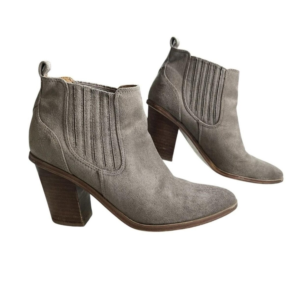 Nine West Boots Womens Size 8.5 Gray Faux Suede Ankle Heel Booties Western Rodeo